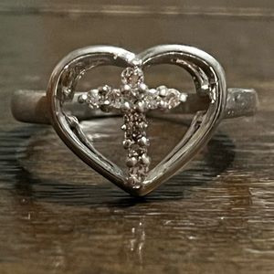 Heart Shape With Cross In Middle Fashion Ring In Size 6.5